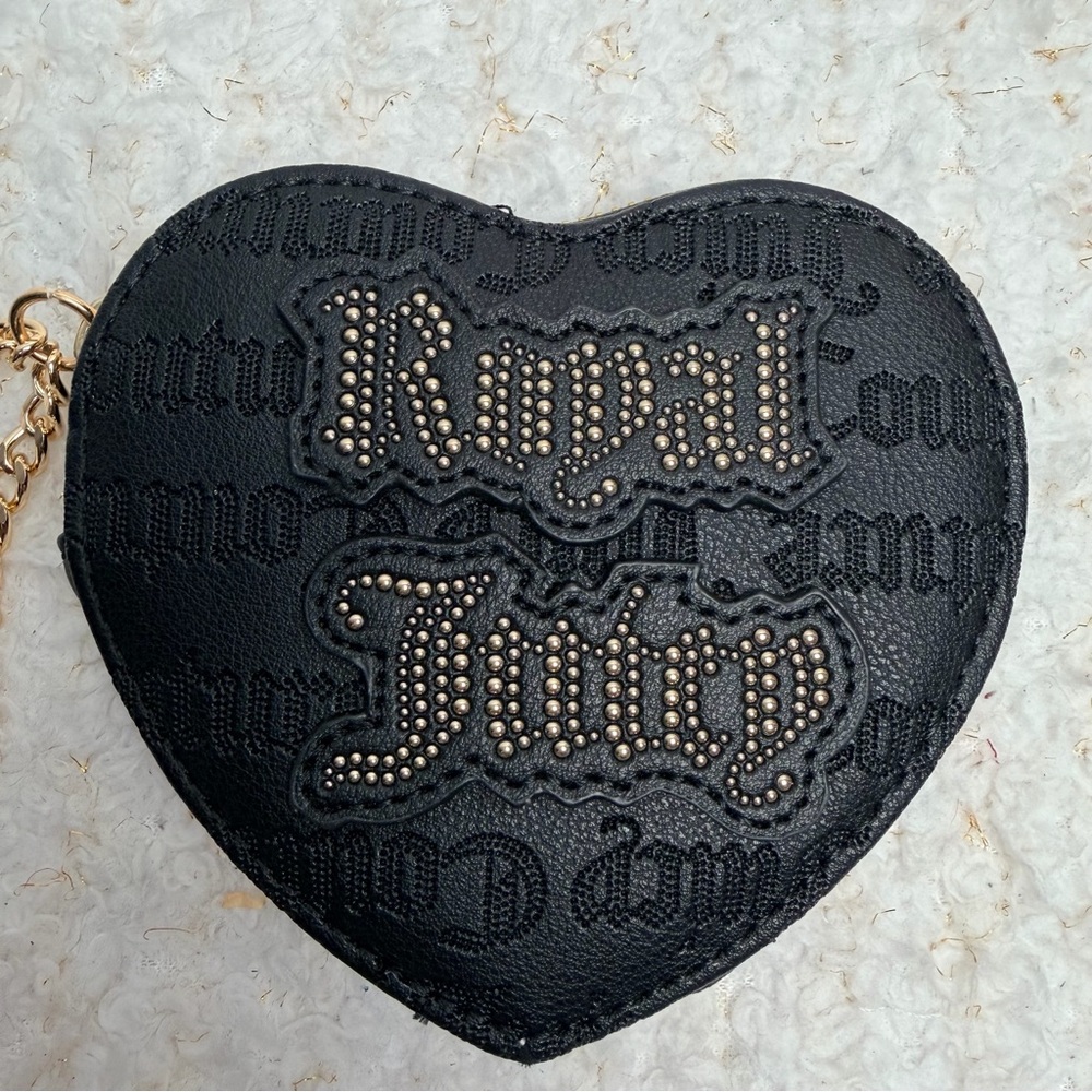 Juicy Couture Royal Couture heart-shaped zip wristlet in black faux leather NWOT